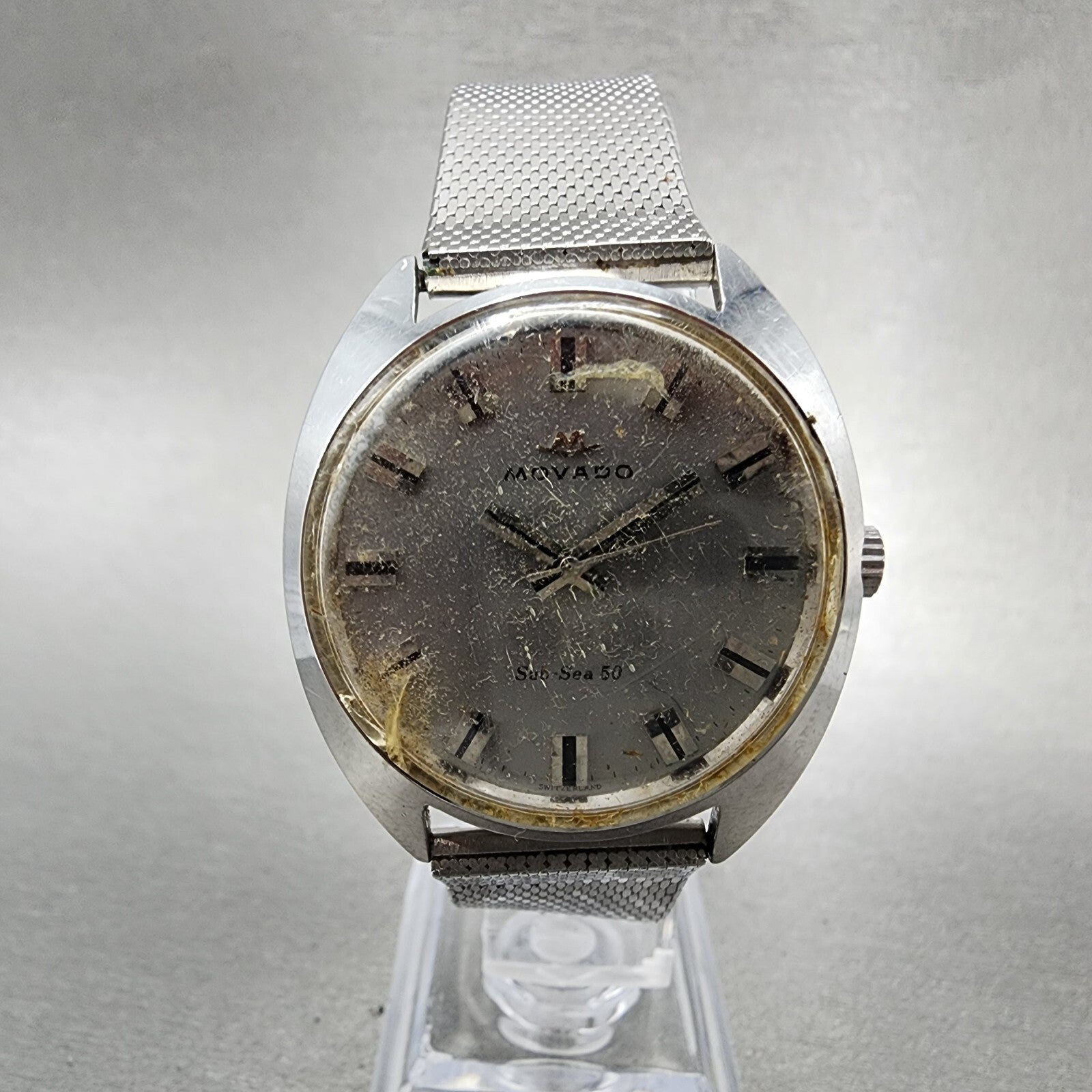 Movado Sub Sea 50 35mm Gray Dial Silver Tone Manual Wind PARTS0