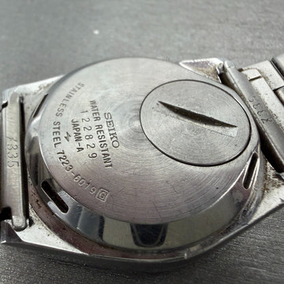 Seiko SQ Alarm Watch Men 36mm Black Dial Silver Tone Daydate 7223-6019 New Batt9