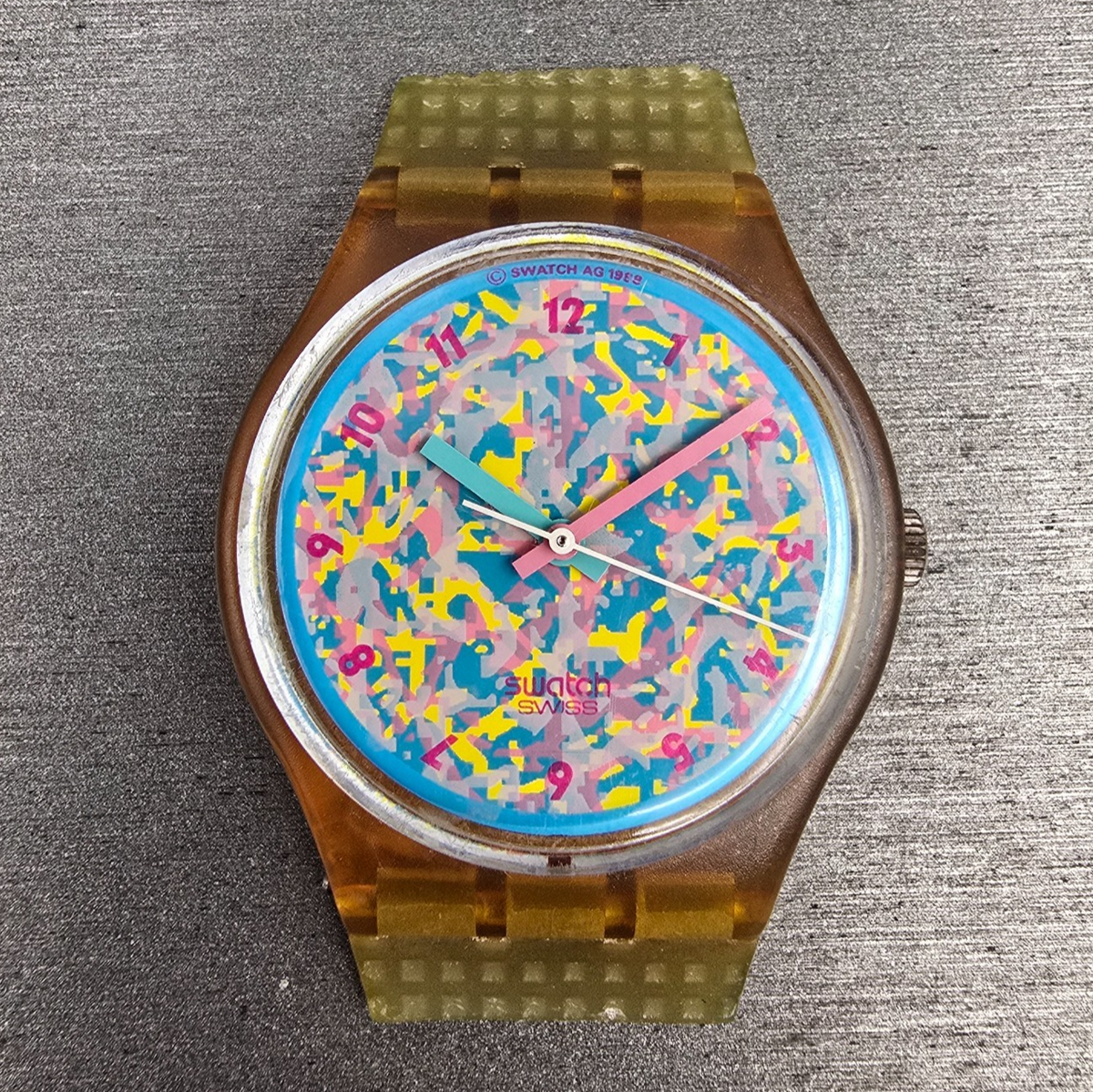 Swatch Rosehip Watch Women 34mm Blue Dial Clear Case Round GP100 New Battery0