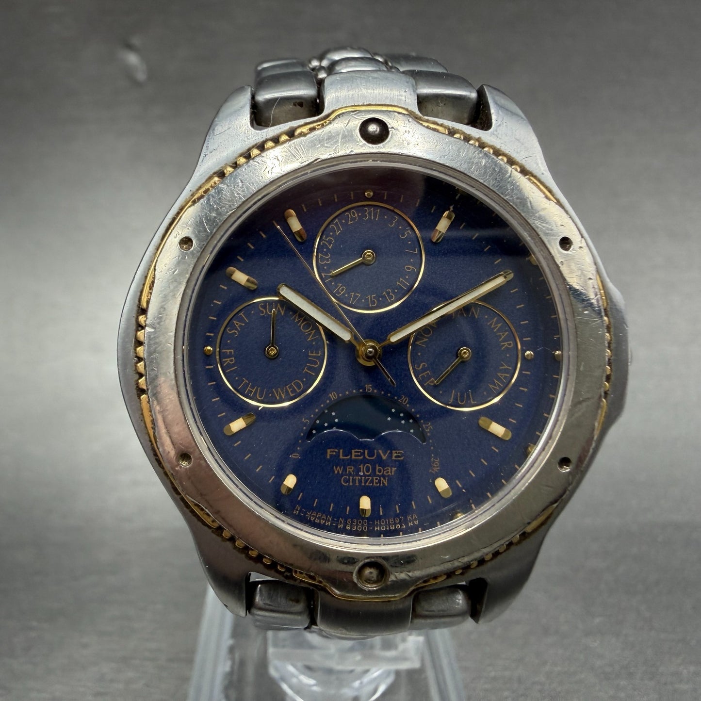Citizen Fleuve Triple Calendar  Moonphase Watch Men 36mm Blue Dial Silver Runs1