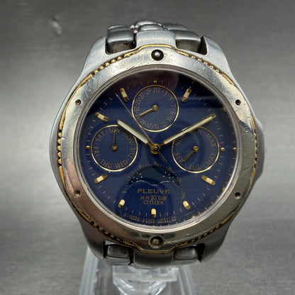 Citizen Fleuve Triple Calendar  Moonphase Watch Men 36mm Blue Dial Silver Runs1