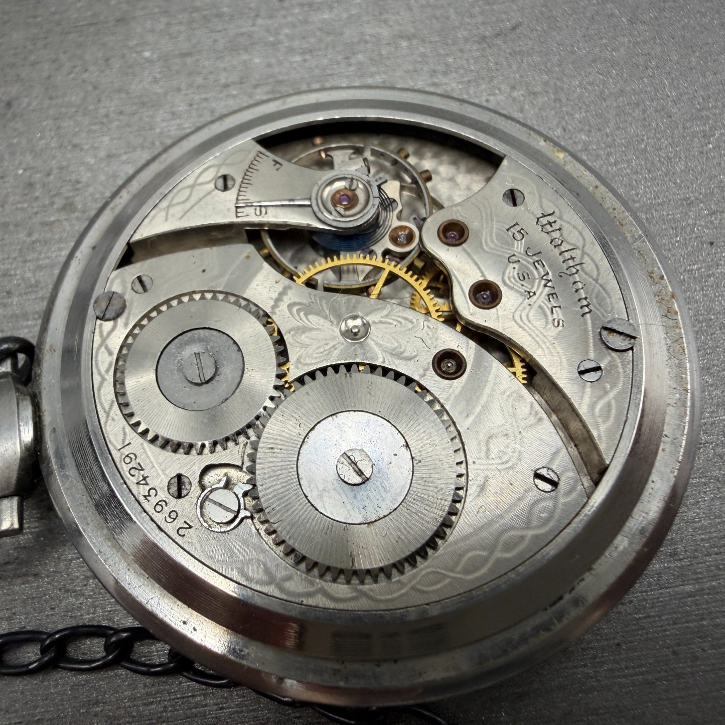 Waltham Pocket Watch 47mm White Dial Silver Tone Grade 220 Manual Wind PARTS!!!!13