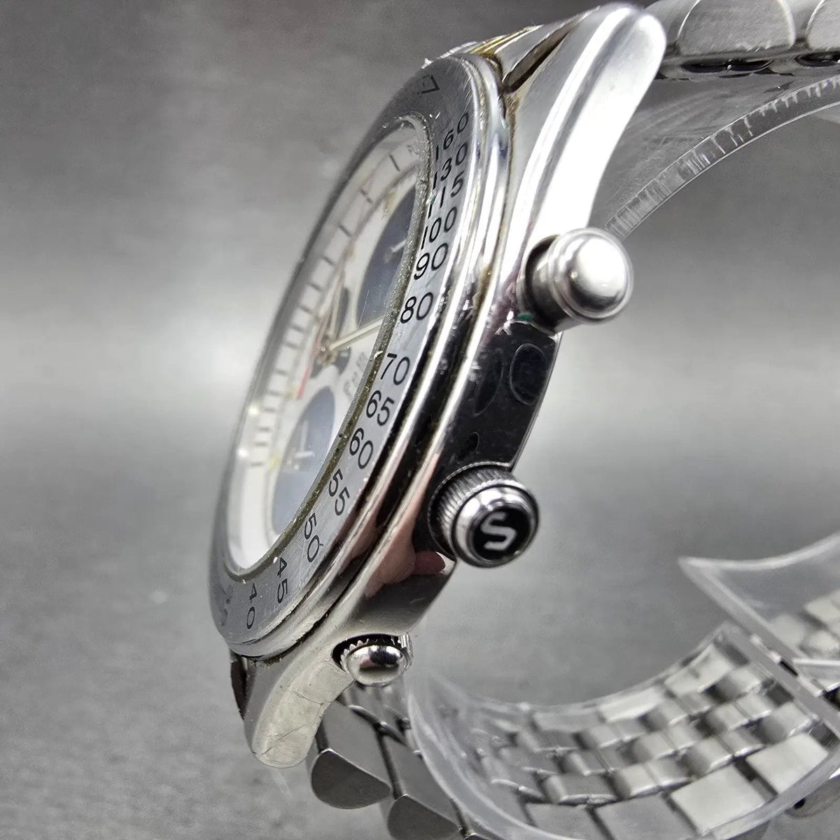 Seiko Chronograph Watch Men 40mm White Dial Two Tone Alarm Date 7T42-7A40 PARTS3