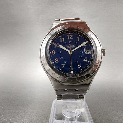 Swatch Irony Happy Joe Watch Men 37mm Blue Dial Steel Date Round New Battery AB15
