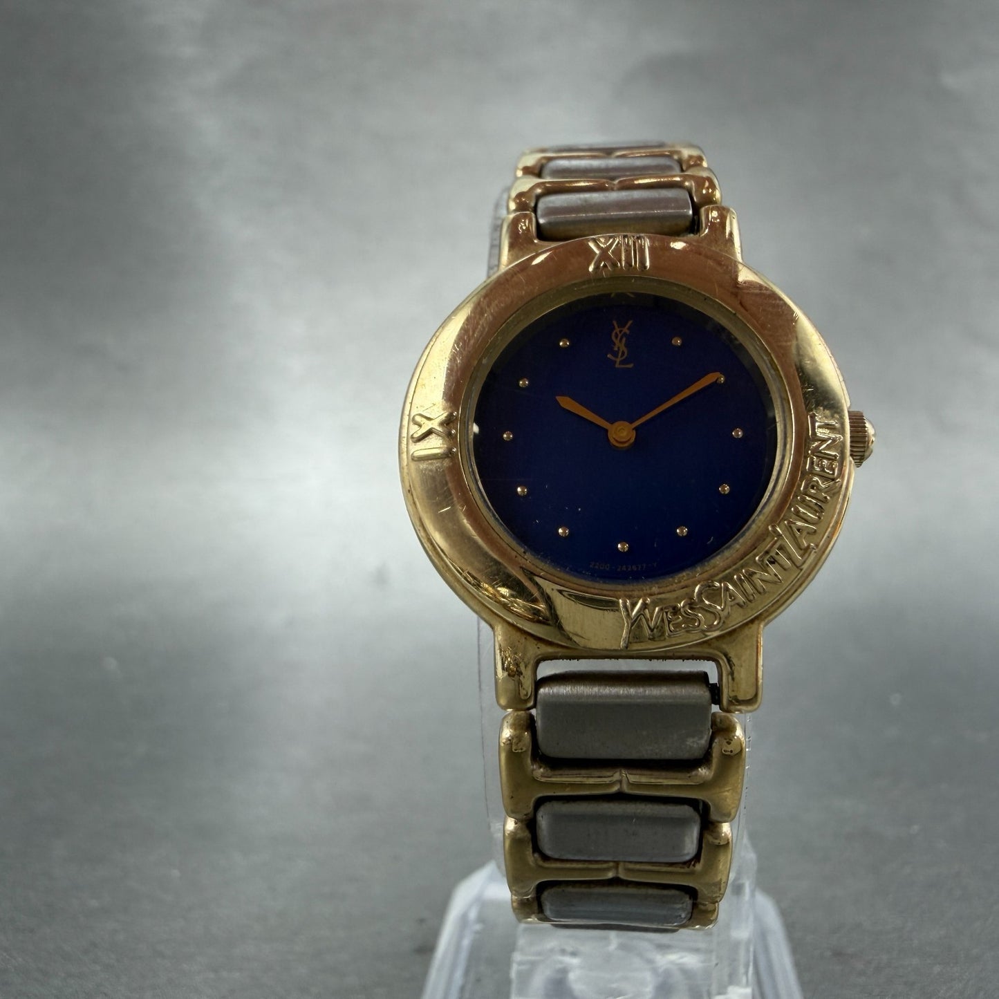 Yves Saint Laurent Watch Women 24mm Blue Dial Two Tone Round 2200-229789 Newbat5
