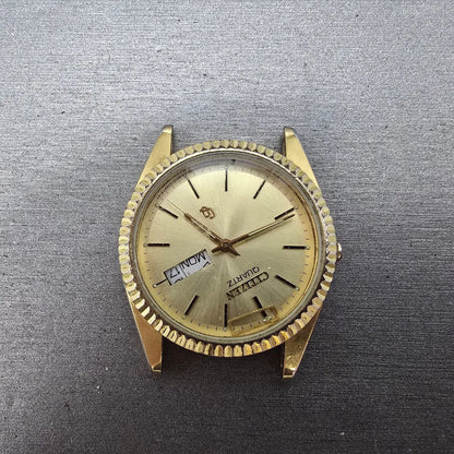 Citizen CQ Watch Men 35mm Champagne Dial Gold Daydate 3801-289471 PARTS0
