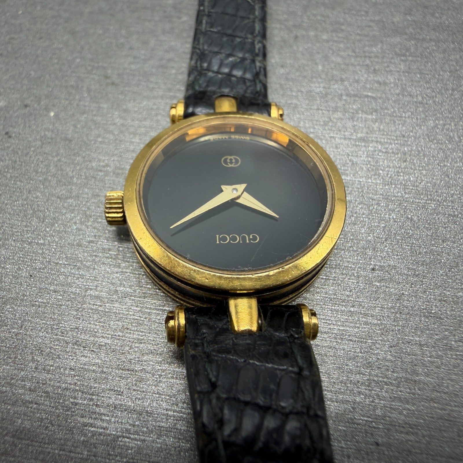 Gucci 2000L Watch Women 22mm Black Dial Gold Plated Round New Battery VTG READ!!4