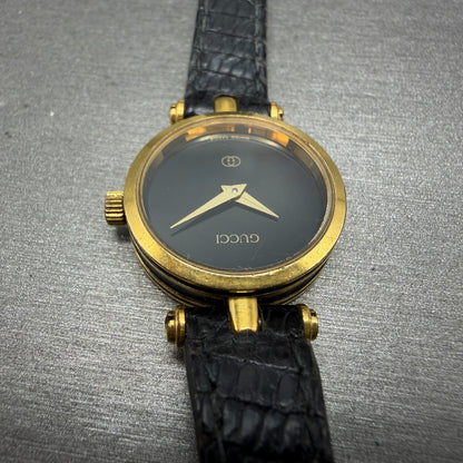 Gucci 2000L Watch Women 22mm Black Dial Gold Plated Round New Battery VTG READ!!4