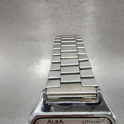 Seiko ALBA Digital Watch Men 33mm LCD Silver Tone Date Month W4015050 New Batt5