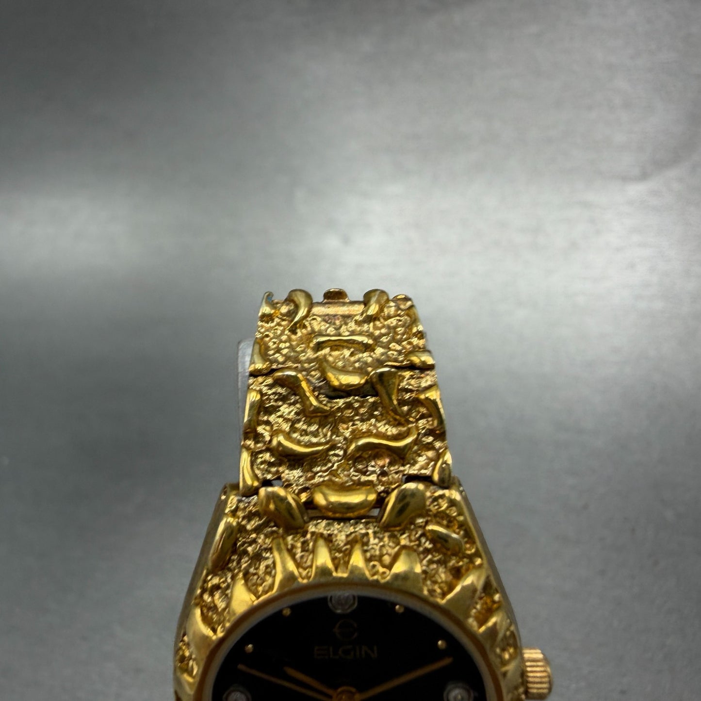 Elgin Watch Women 26mm Black Dial Gold Nugget Case Tone New Battery VTG KLJ4