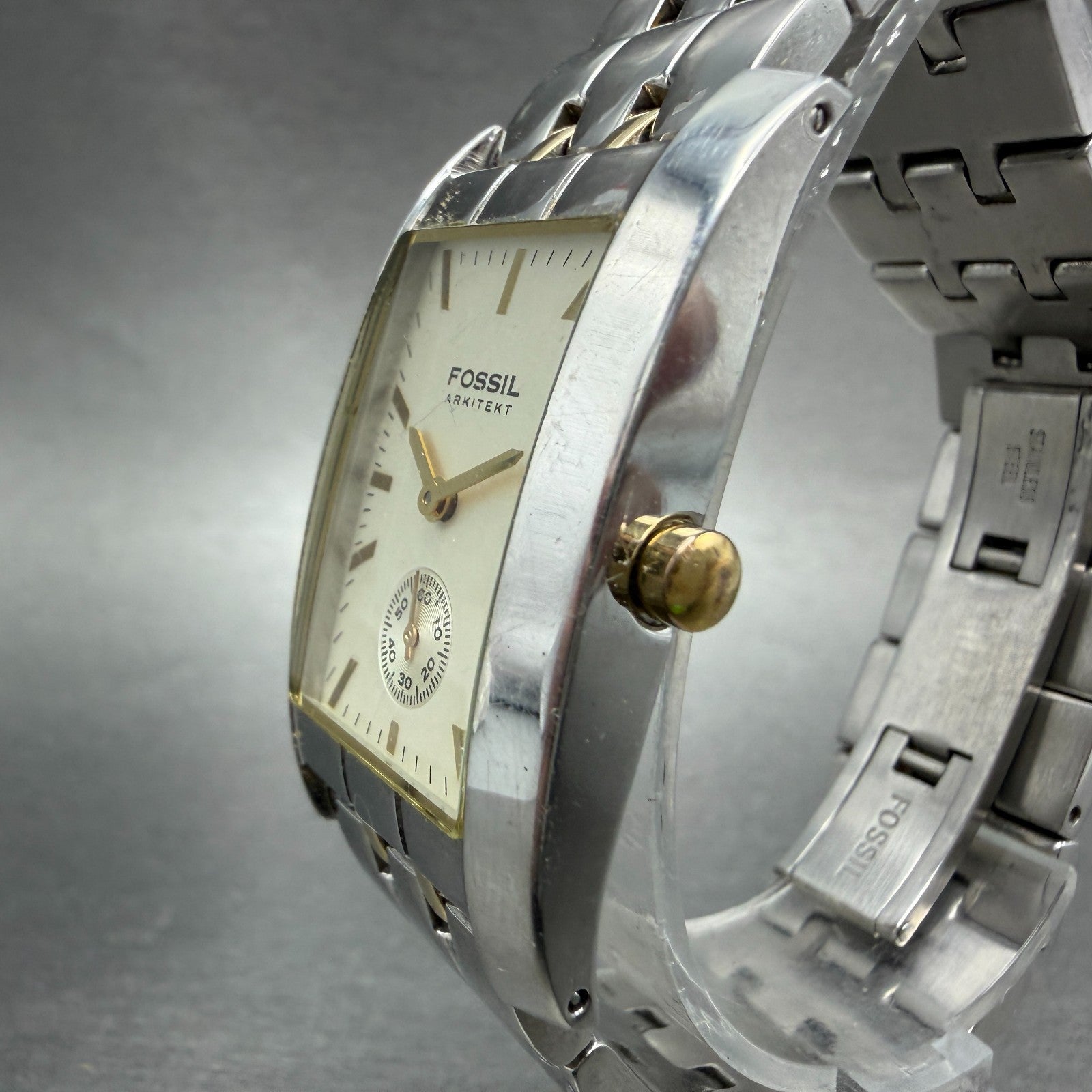 Fossil Arkitekt Tank Watch Women 25mm White Dial Steel Rectangle FS-2841 NewBatt2