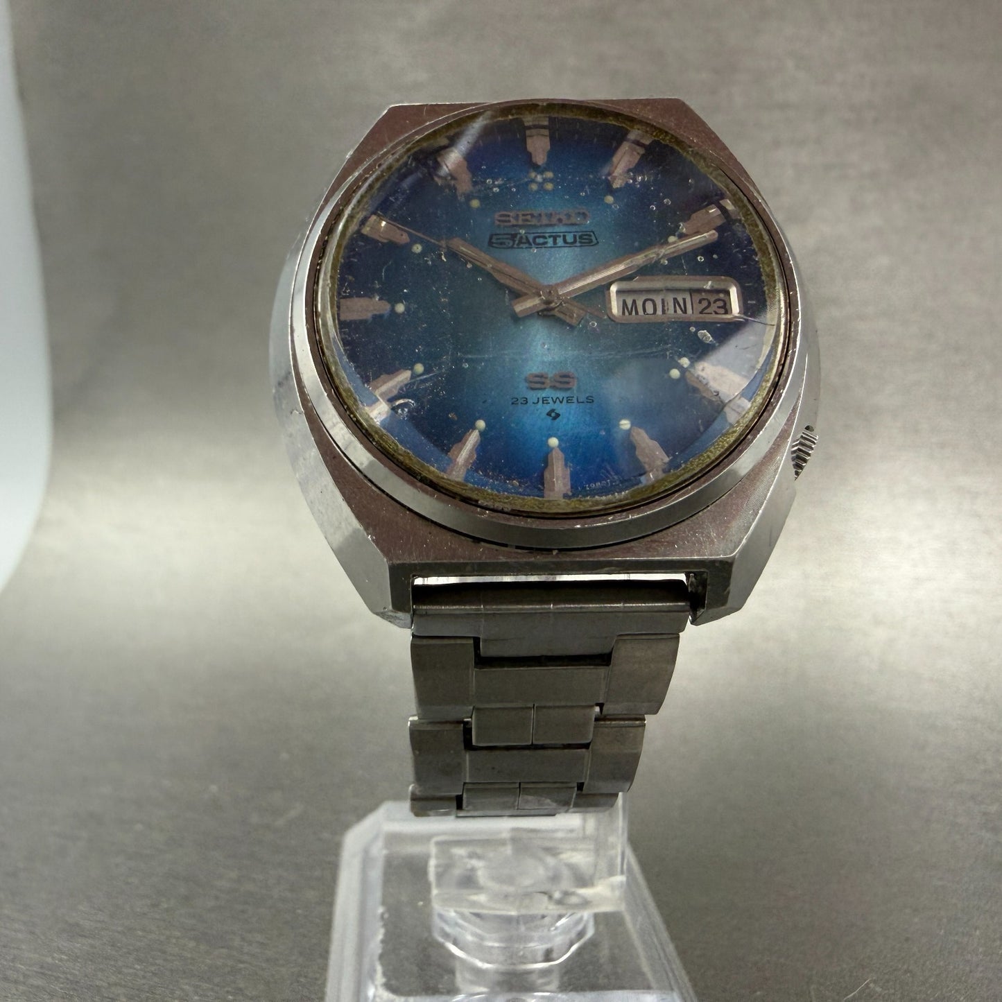 Seiko 5 Actus SS Watch Men 38mm Blue Dial Silver Tone Daydate 6106-7700 PARTS6