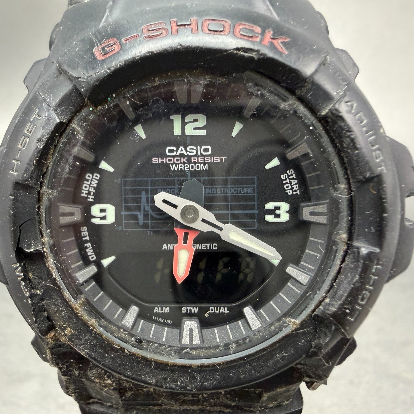 Casio G-Shock G-100Watch Men 48mm Analog Digital Black Tone Round READ! New Batt1