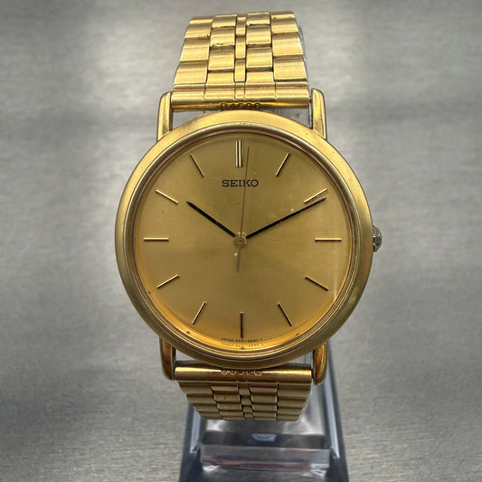 Seiko Watch Men 33mm Gold Dial Gold Tone Round 5P31-6090 New Battery0