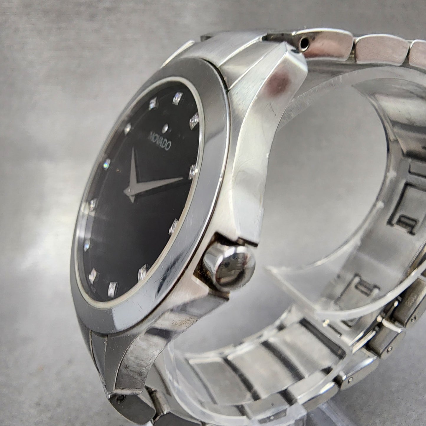 Movado Faceto Watch Men 39mm Black Dial Silver Tone 84.g2.1855 New Battery2