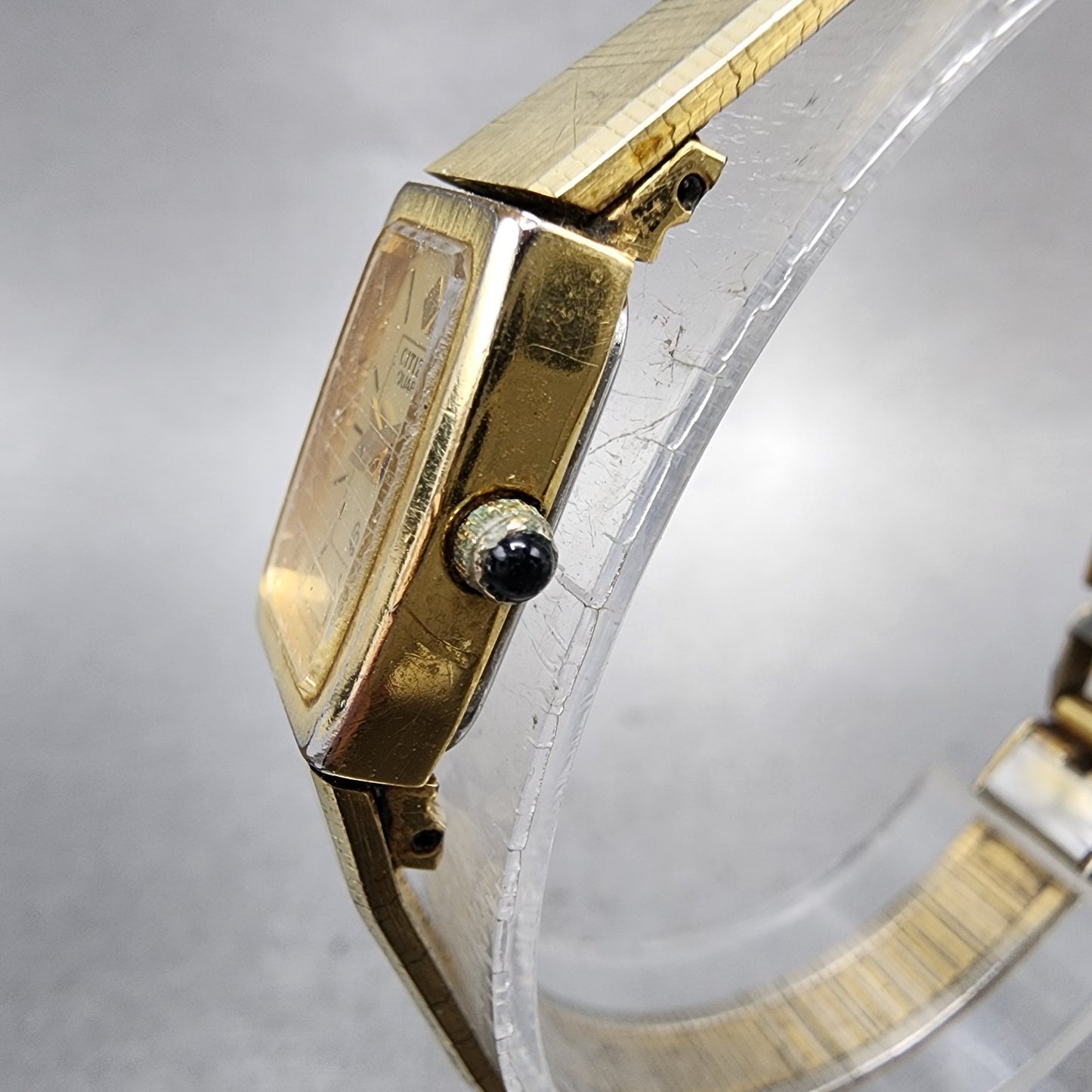 Citizen CQ Tank Watch Women 13mm Champagne Dial Gold Tone Rectangle New Battery2