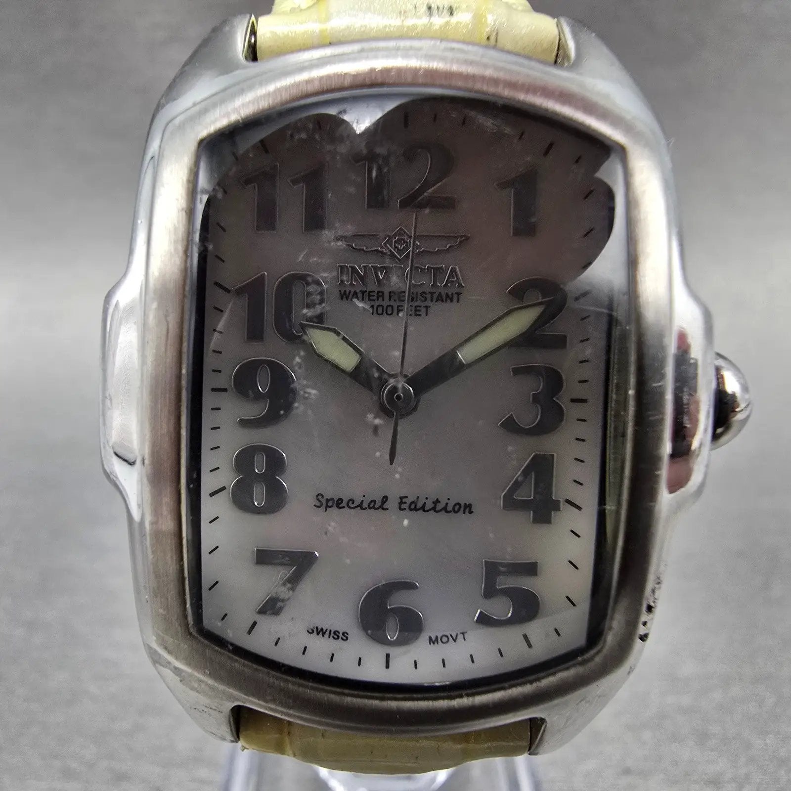 Invicta Lupah Watch 29mm MOP Dial Silver Tone Rectangle 5168 New Battery HUK1