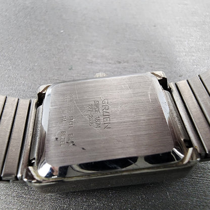 Gruen Tank Watch Women 20mm Black Dial Silver Tone Rectangle 227-2035 New Batt