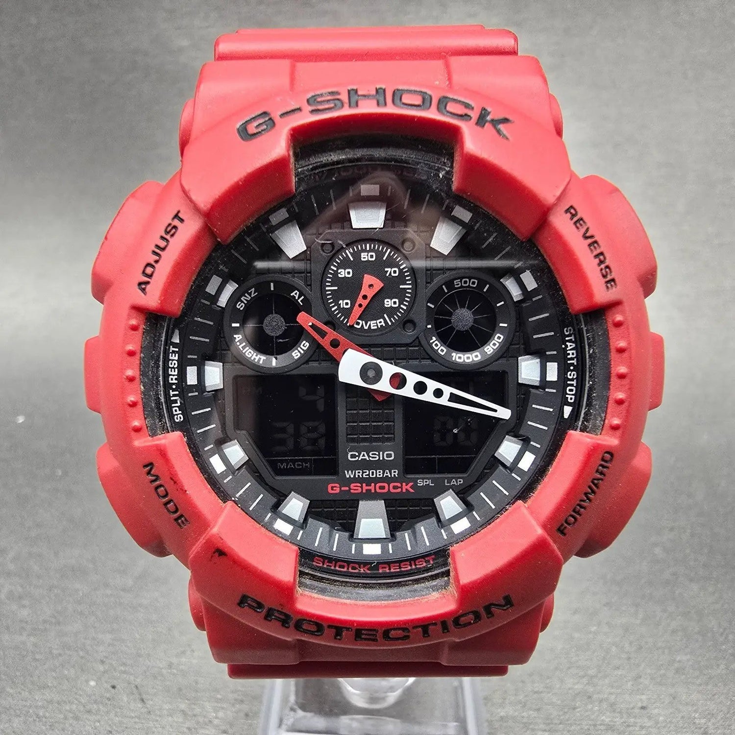 Casio G-Shock GA-100B Watch Men 51mm Red Black Alarm Chrono Analog Digital READ!0