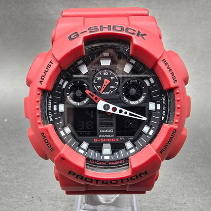 Casio G-Shock GA-100B Watch Men 51mm Red Black Alarm Chrono Analog Digital READ!0