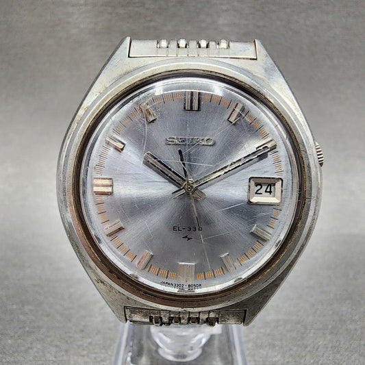 Seiko EL-330 Watch Men 39mm Blue Dial Silver Tone Date Round 3302-8070 PARTS