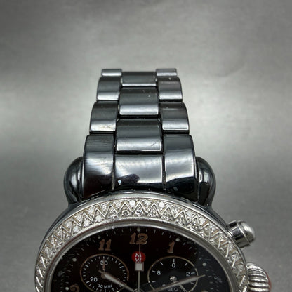 Michele CSX Chronograph Diamond Watch Women 37mm Black Dial Ceramic New batt4