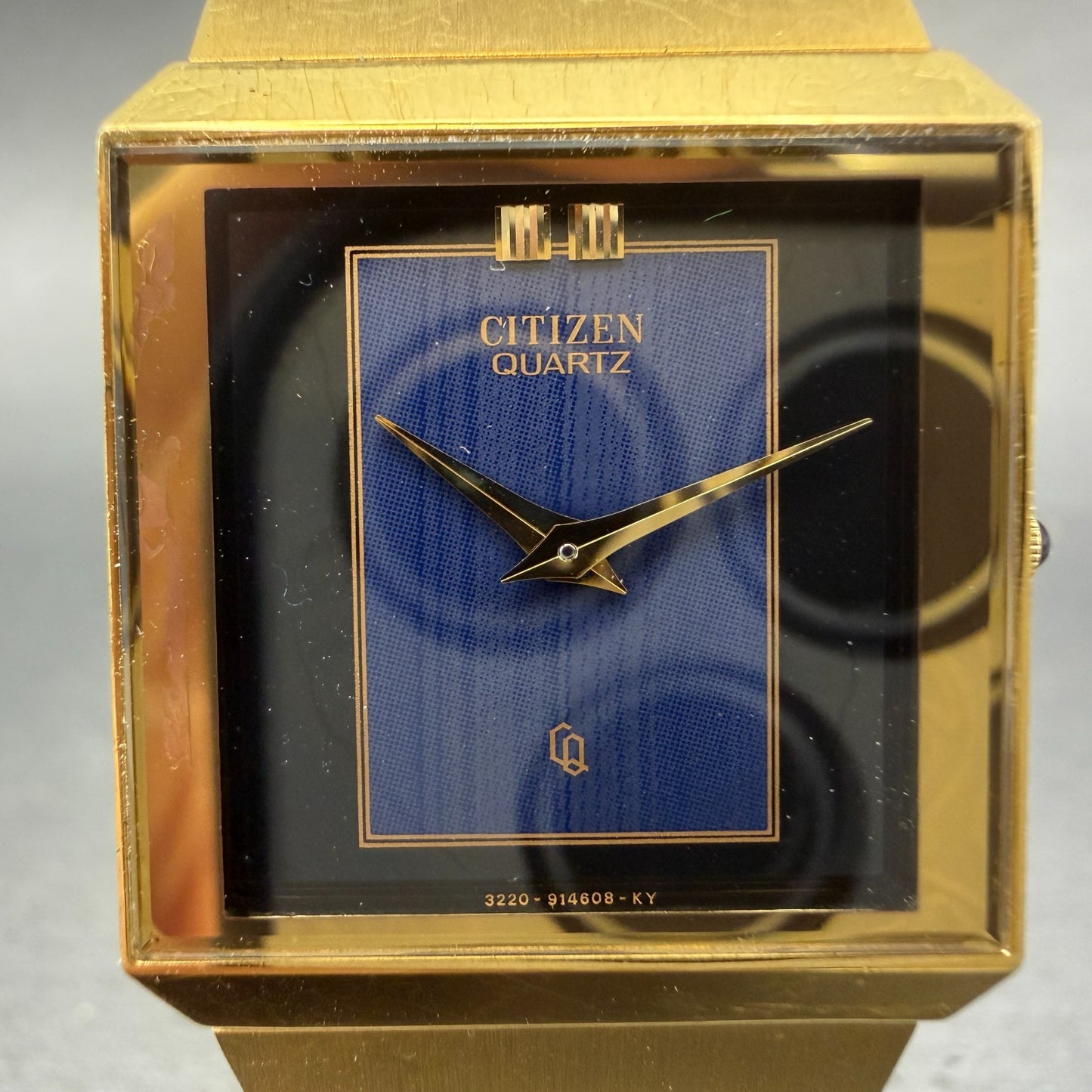 Citizen CQ Tank Watch Unisex 25mm Blue Dial Gold Tone Rectangle New Battery1
