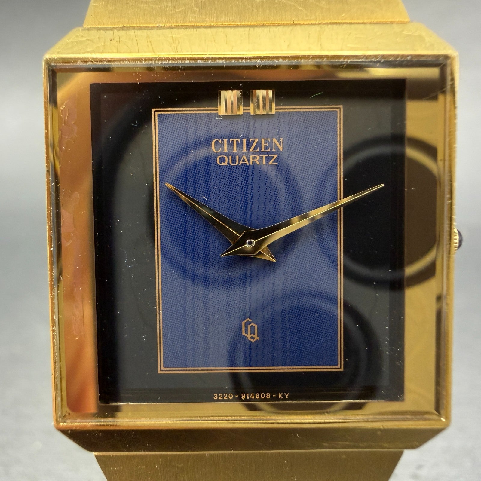 Citizen CQ Tank Watch Unisex 25mm Blue Dial Gold Tone Rectangle New Battery1