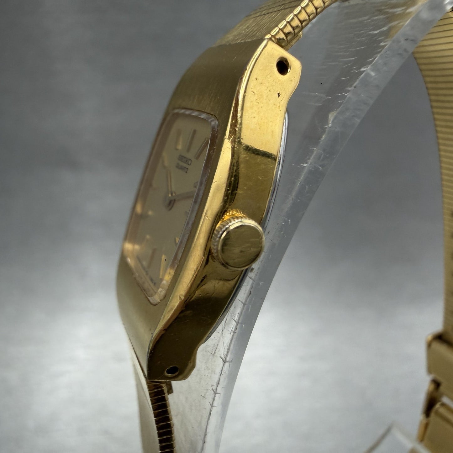 Seiko Watch Women 16mm Gold Dial Gold Tone 2C205559 Tonneau VTG New Battery2