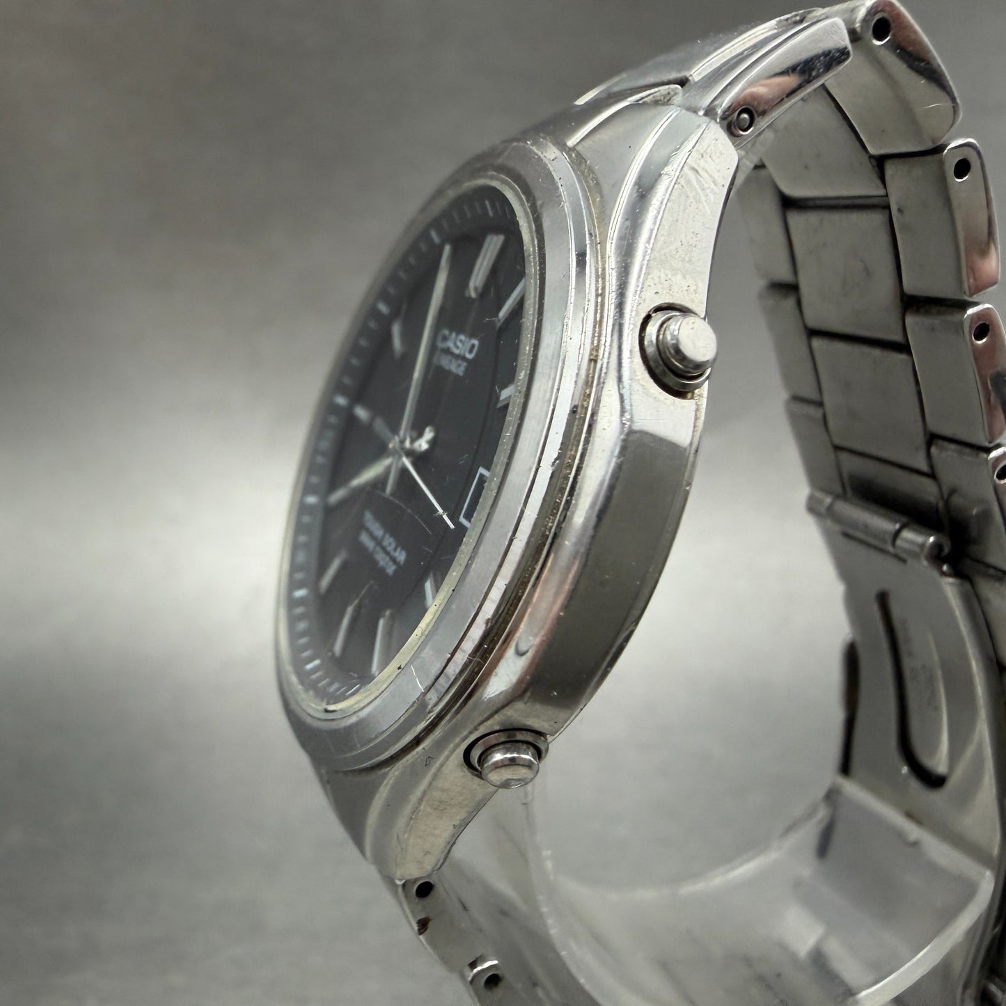 Casio Lineage Watch men 38mm Black Dial Steel Date Round Solar LIW-120 Runs2