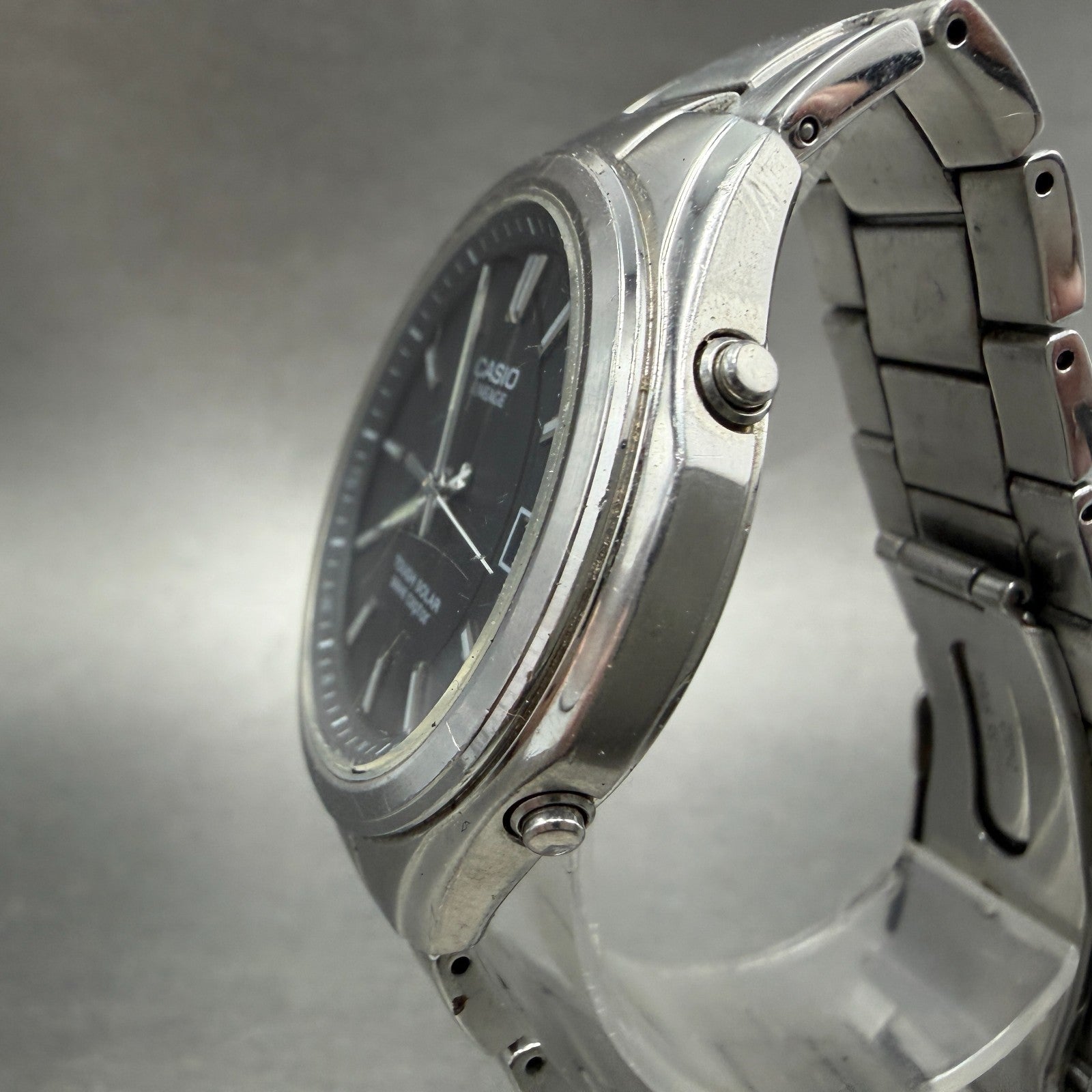 Casio Lineage Watch men 38mm Black Dial Steel Date Round Solar LIW-120 Runs2