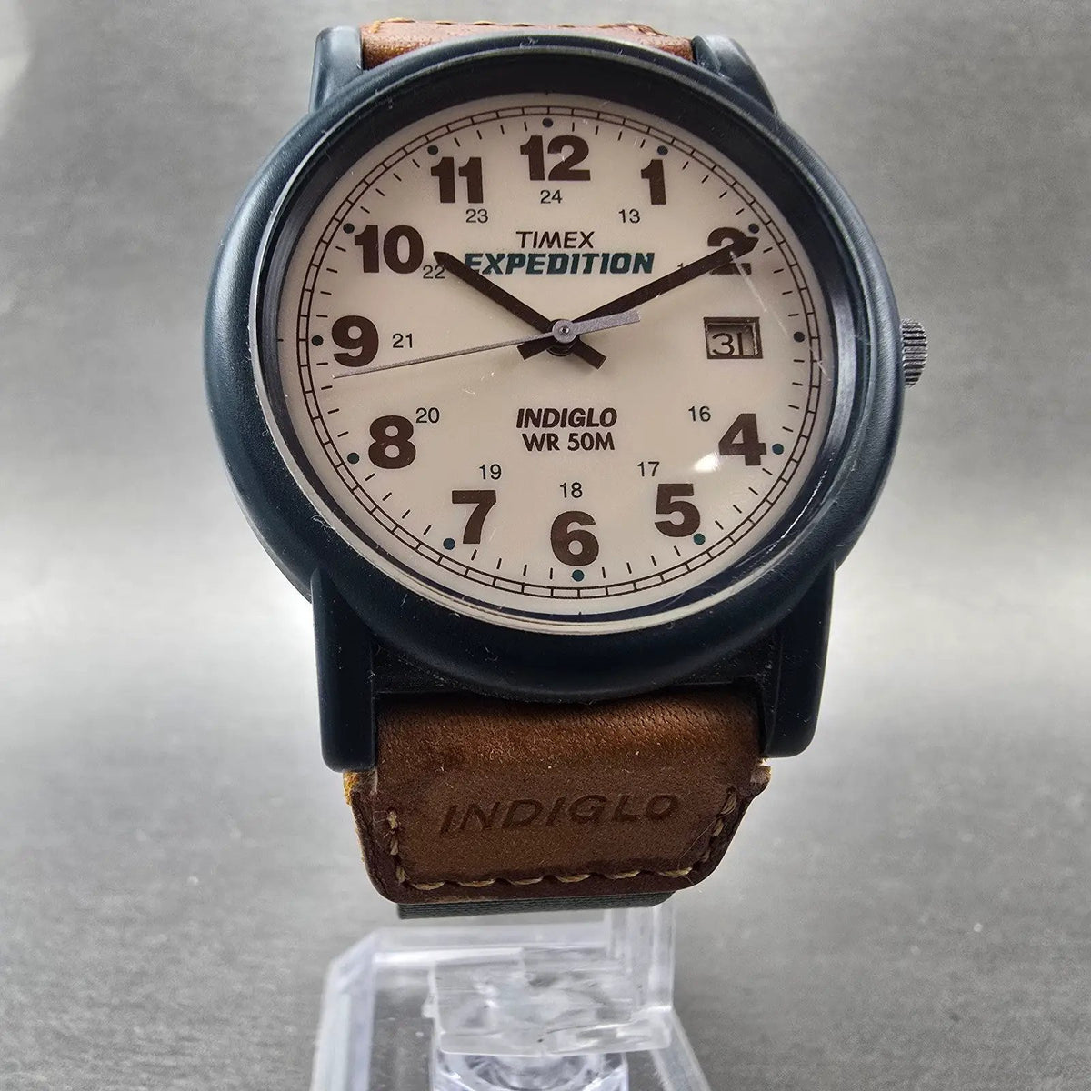 Timex Expedition Watch Men 37mm Cream Dial Green Tone Date Round New Battery5