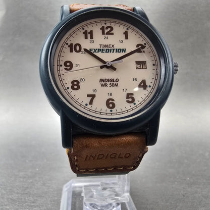 Timex Expedition Watch Men 37mm Cream Dial Green Tone Date Round New Battery5