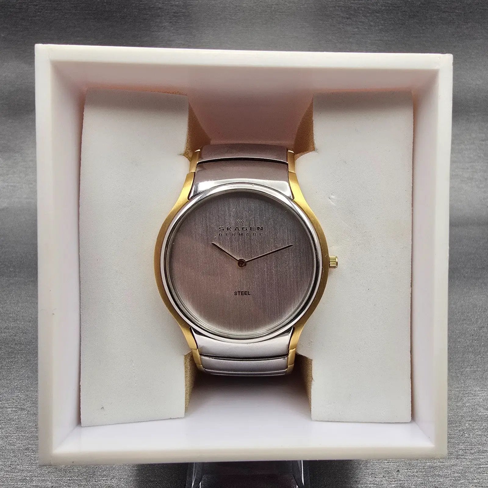 Skagen Denmark Watch Men 38mm Silver Dial Two Tone Round 256GLX New Battery0