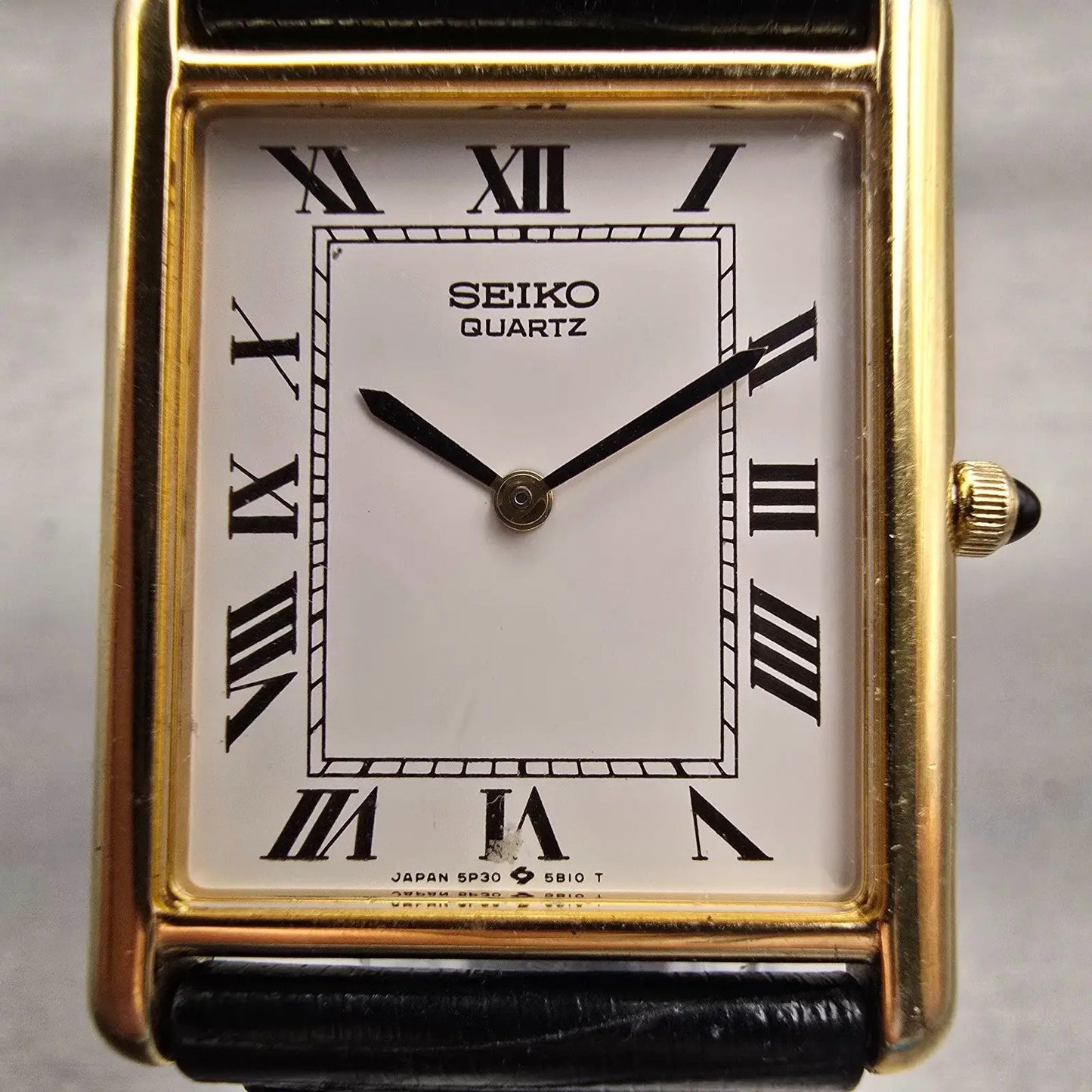 Seiko Tank Watch Men 26mm White Dial Gold Tone Rectangle 5P30-5A89 New Battery1