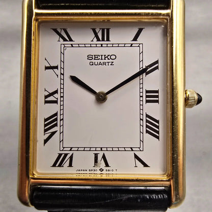 Seiko Tank Watch Men 26mm White Dial Gold Tone Rectangle 5P30-5A89 New Battery1