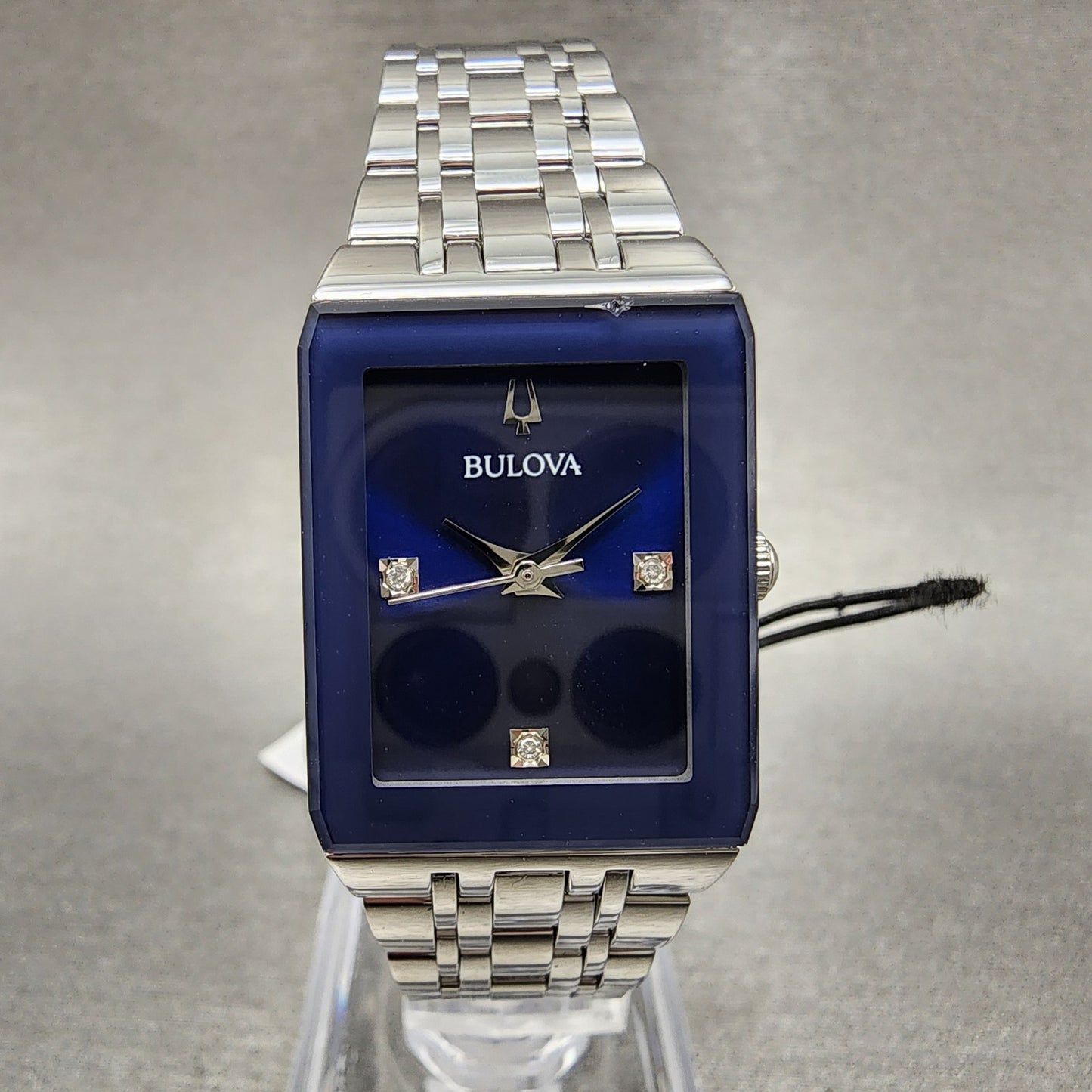 Bulova Quadra Tank Watch Women 21mm Blue Dial Silver Tone Rectangle 96P187 CHIP0