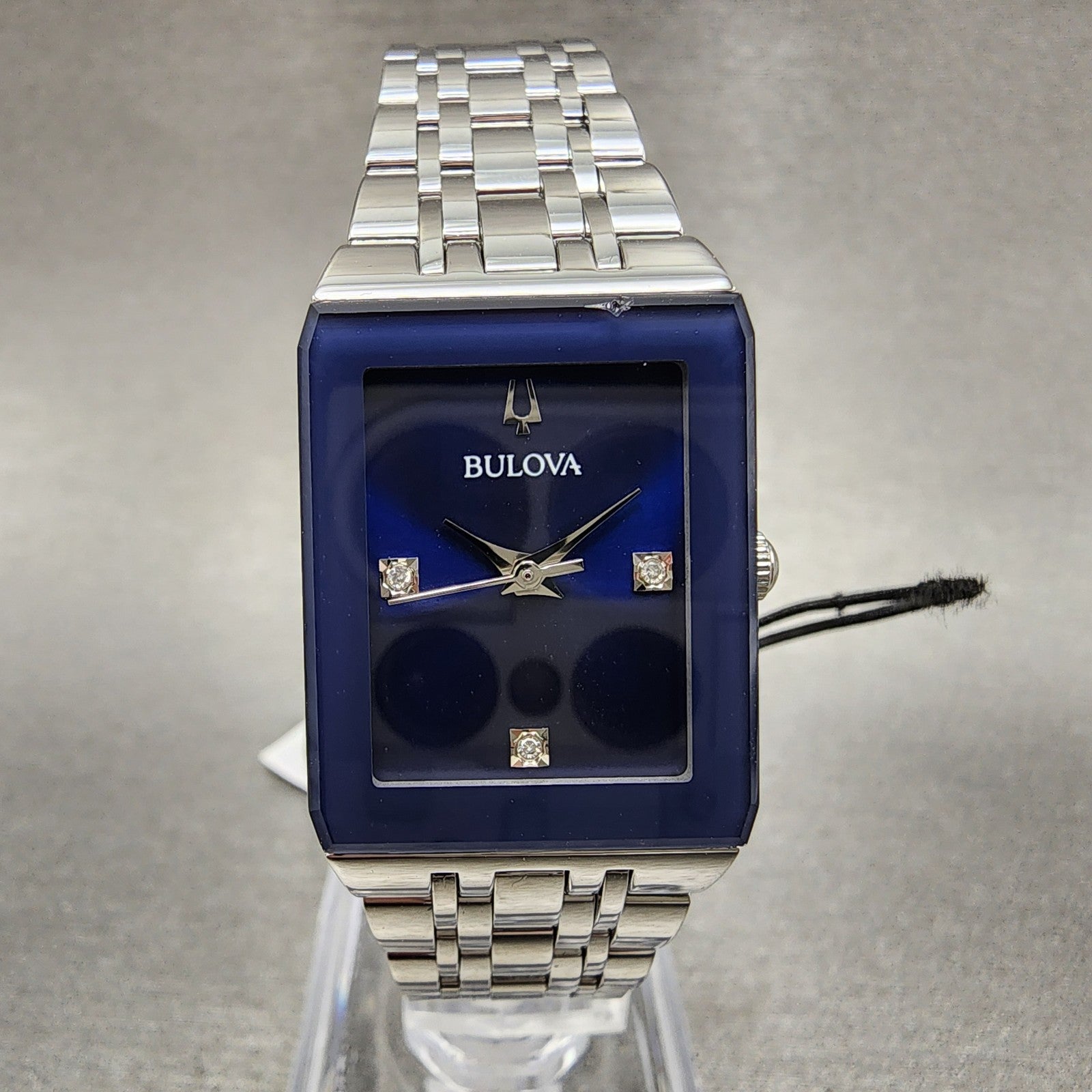 Bulova Quadra Tank Watch Women 21mm Blue Dial Silver Tone Rectangle 96P187 CHIP0