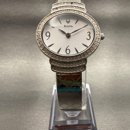 Bulova Watch Women 27mm White Dial Silver Tone Oval 96L002 Crystals New Battery5