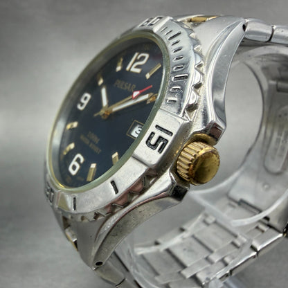 Pulsar Watch Men 42mm Blue Dial Two Tone Date Round VX42-X245 New Batetry2