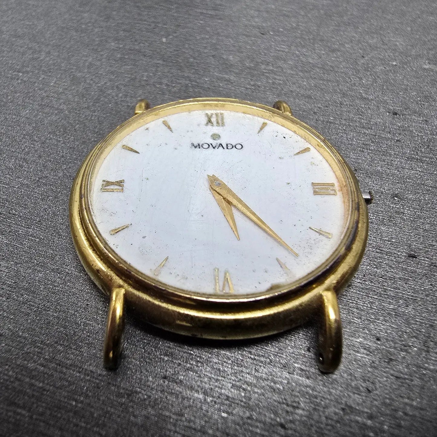 Movado Watch Men 34mm White Dial Gold Tone Round 87-E4-0885 NO CROWN PARTS3