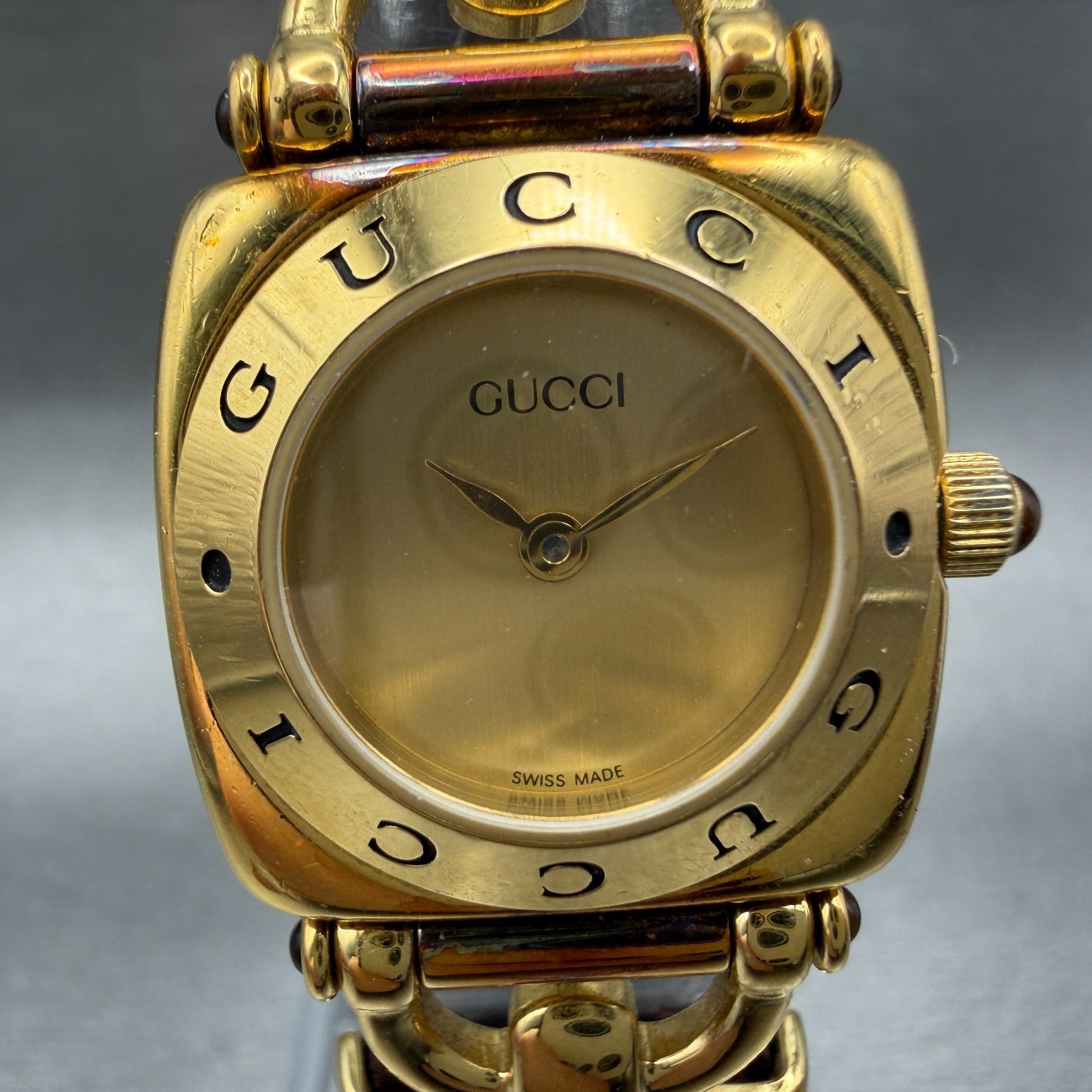 Gucci 6300L Watch Women 22mm Gold Dial Gold Plated Square New battery VTG1