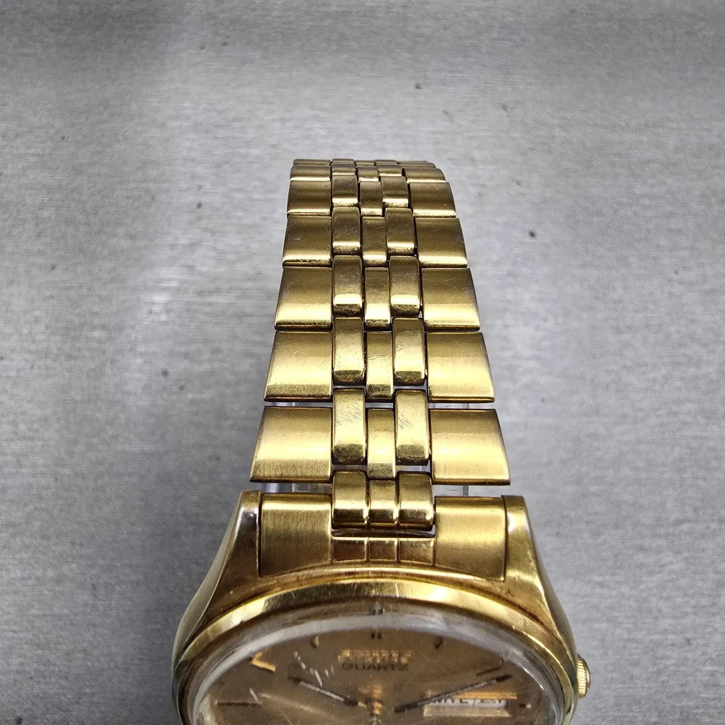 Seiko Watch Men 35mm Gold Dial Gold Tone Daydate Round 7N43-8A39 New Battery VTG4