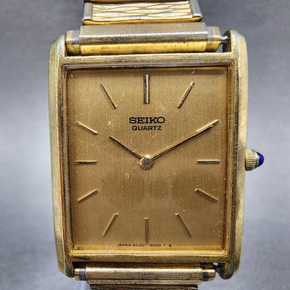Seiko Watch Men 25mm Champagne Dial Gold Tone 6020-5059 New Battery