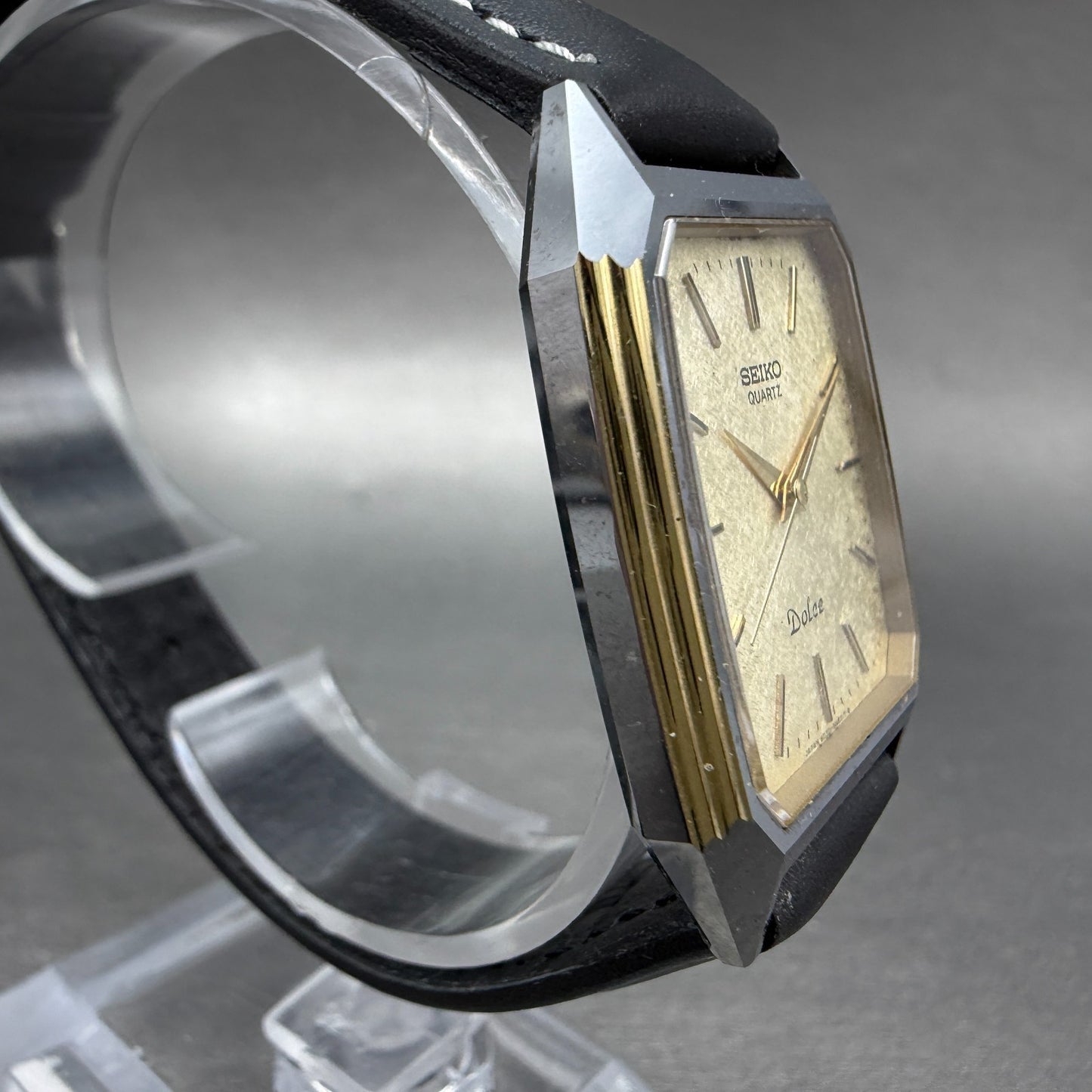 Seiko Dolce Tank Watch Men 28mm Champagne Dial Two Tone 6030-5390 New Battery3