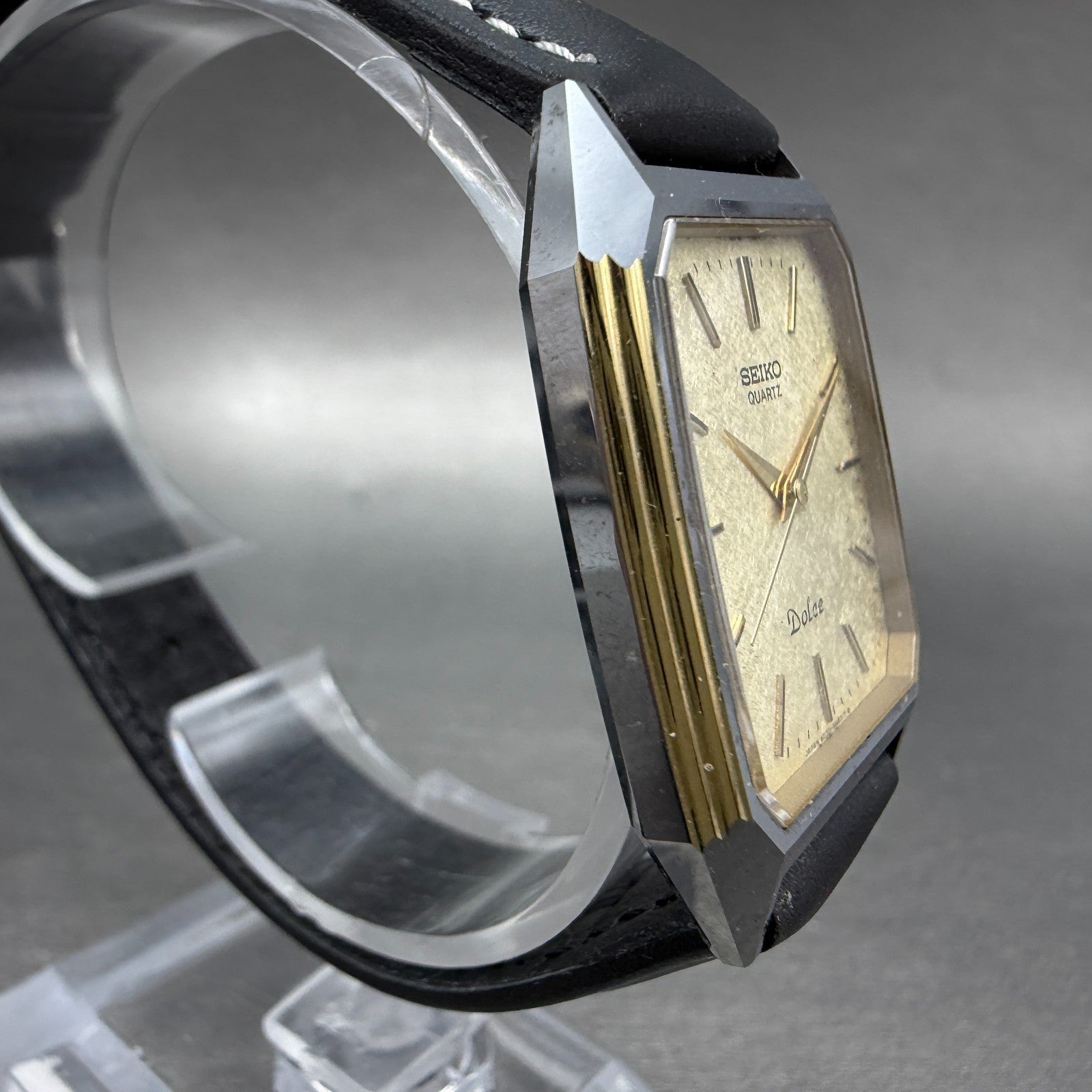 Seiko Dolce Tank Watch Men 28mm Champagne Dial Two Tone 6030-5390 New Battery3