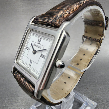 Tiffany & Co Tank Watch Women 23mm White Dial Steel Leather Band New Battery2