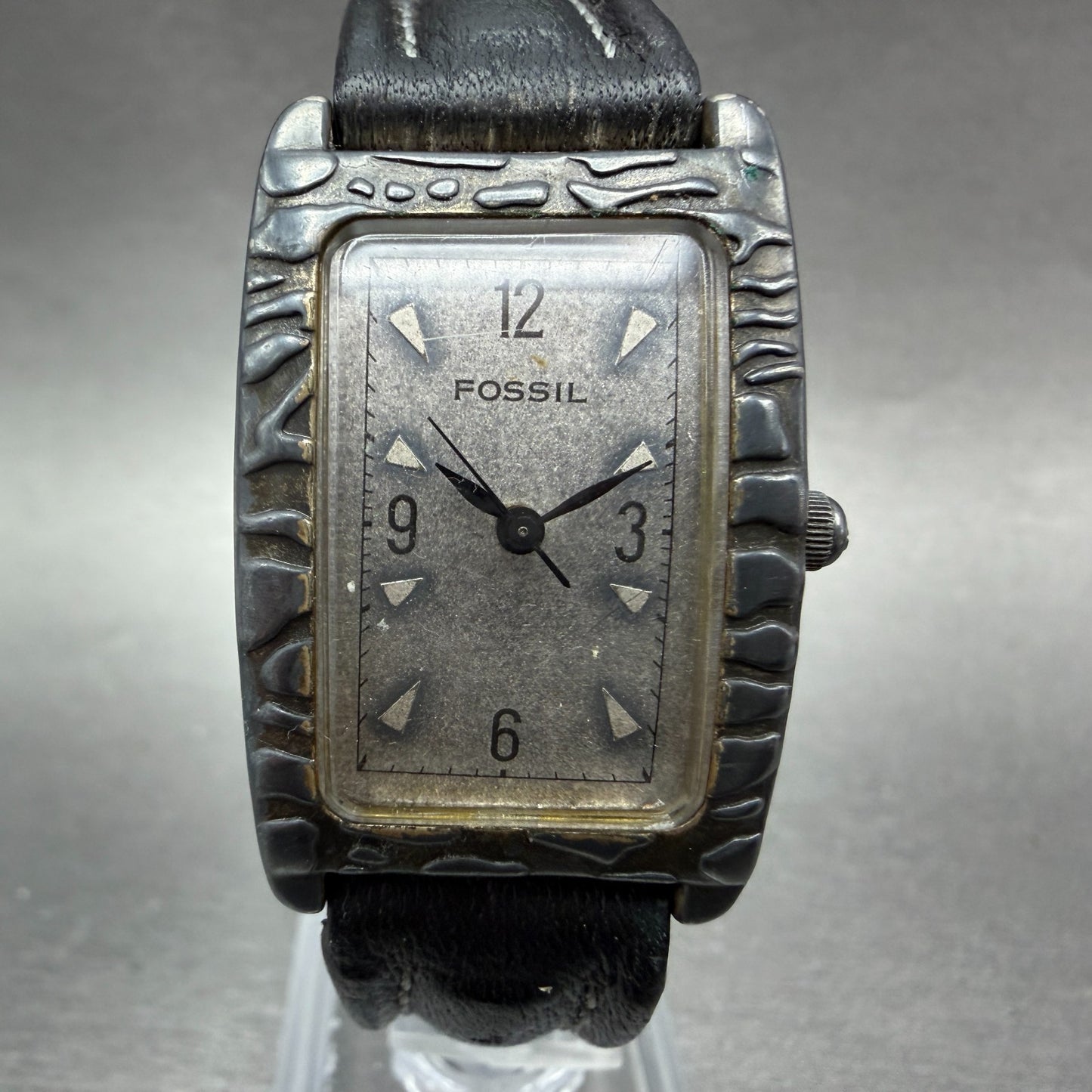 Fossil Tank Watch Unisex 24mm Gray Dial Silver Tone Rectangle ET7828 New Battery1