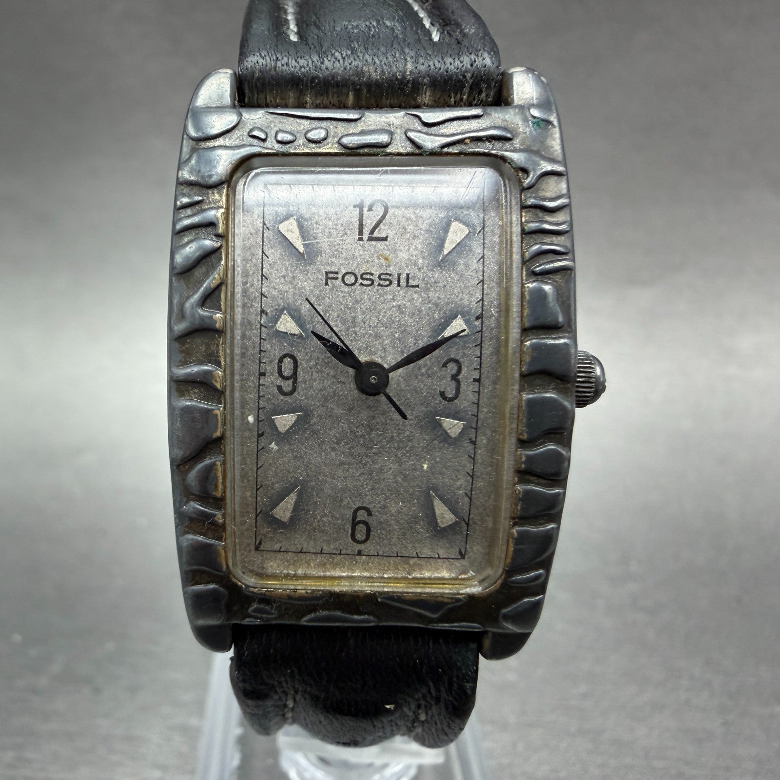 Fossil Tank Watch Unisex 24mm Gray Dial Silver Tone Rectangle ET7828 New Battery1