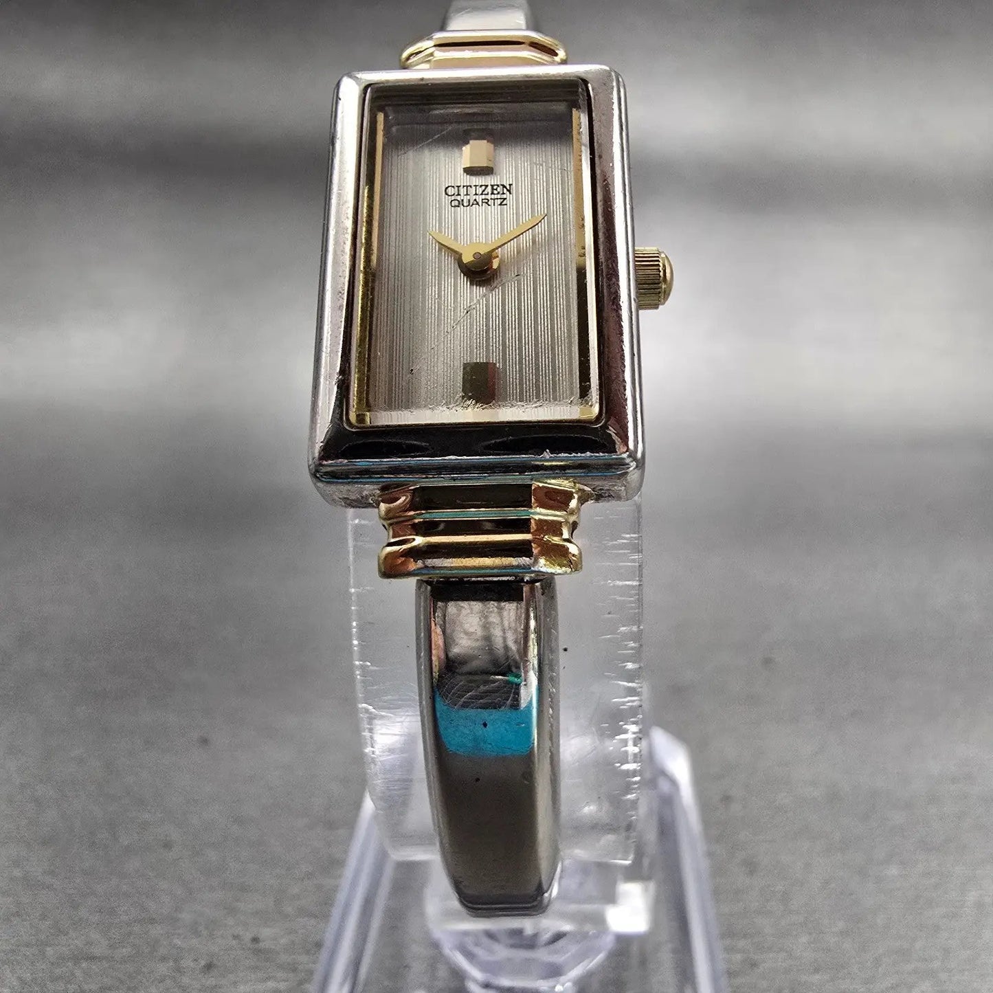 Citizen Watch Women 15mm Champagne Dial Two Tone Rectangle 5421-K15044 New Batt5